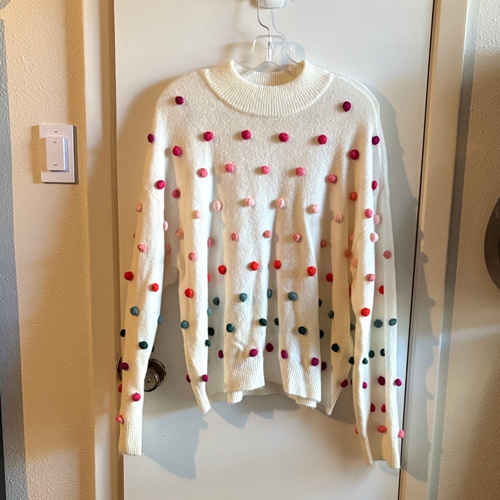 CeCe Colorful Pom-Pom Sweater Z XL
